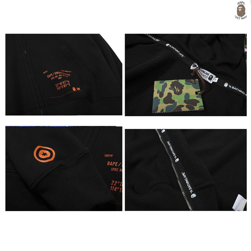 [Ảnh thật + FREESHIP] Jacket Bape Shark x Undefeated 2 mũ fullzip , Áo khoác Hoodie Bape Cá Ngáo