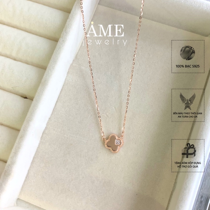 Dây chuyền Bạc nữ xi Vàng cỏ bốn lá [VCA LUCKYPLANT]