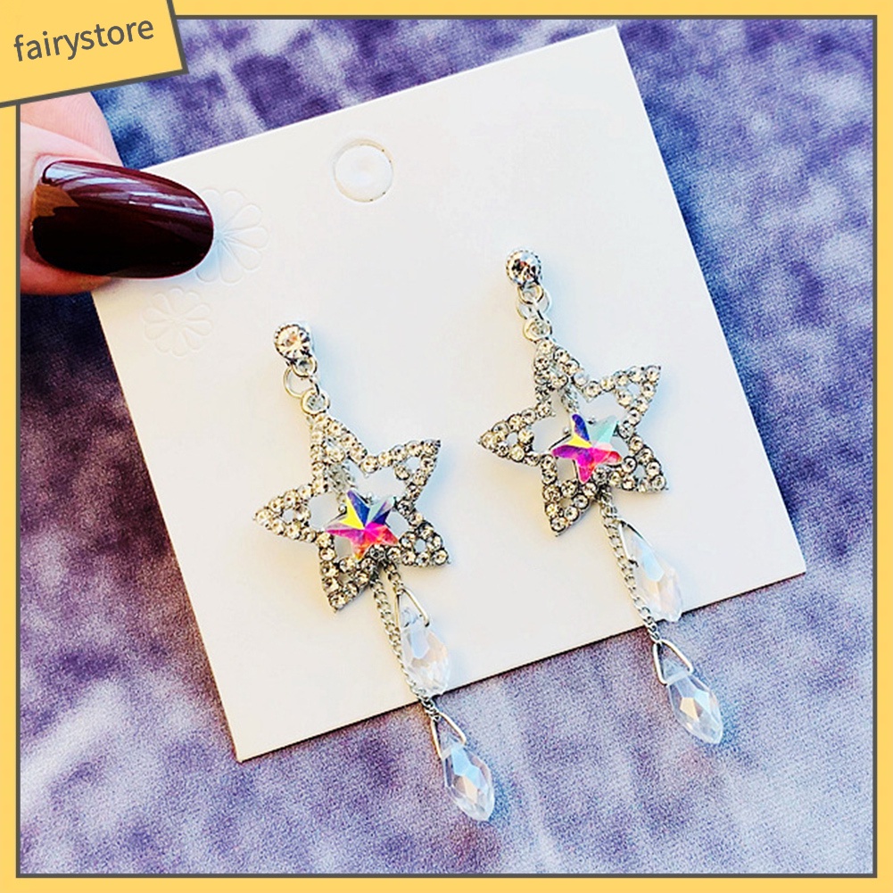 Bông Tai Dáng Dài Hình Ngôi Sao Đính Đá Lấp Lánh