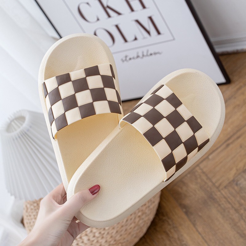 Dép bánh mì quai ngang GIAYNICE caro đế dày đẹp cute rất thời trang phong cách bánh bèo hàn quốc đang là hot trend