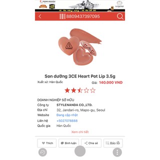 Son dưỡng môi 3ce heart pot lip