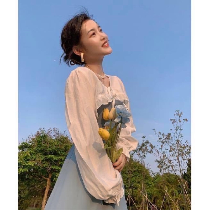 Áo khoác cardigan nữ croptop voan trắng oversize tay dài - Order taobao quảng châu