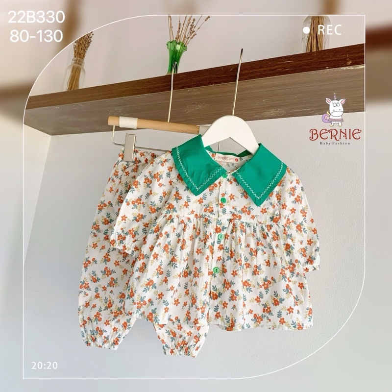Bộ bé gái Bernie hoa nhí Baby Doll chất thô boi cho bé từ 9-22kg-22B330