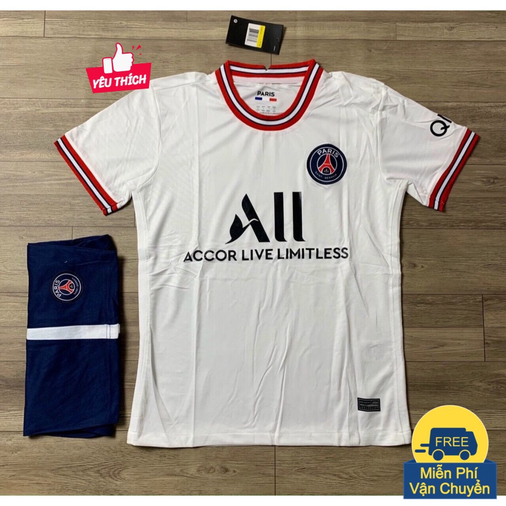 Bộ Quần Áo Bóng Đá Paris Saint German Màu Trắng 2023 Vải Thái Cao Cấp - Đồ Đá Banh Nam pp Bởi Be Happy Sport