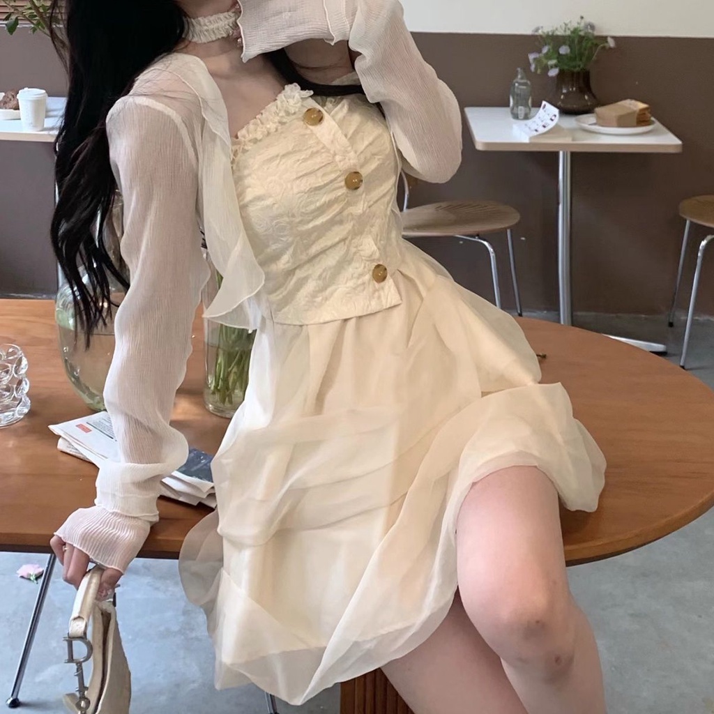 Đầm Ôm Dáng Hở Vai Phối Lưới Thiết Kế Ngọt Ngào Nữ Tính