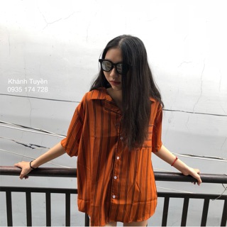 Áo sơ mi cam đất - unisex - kèm ảnh người mặc và số đo