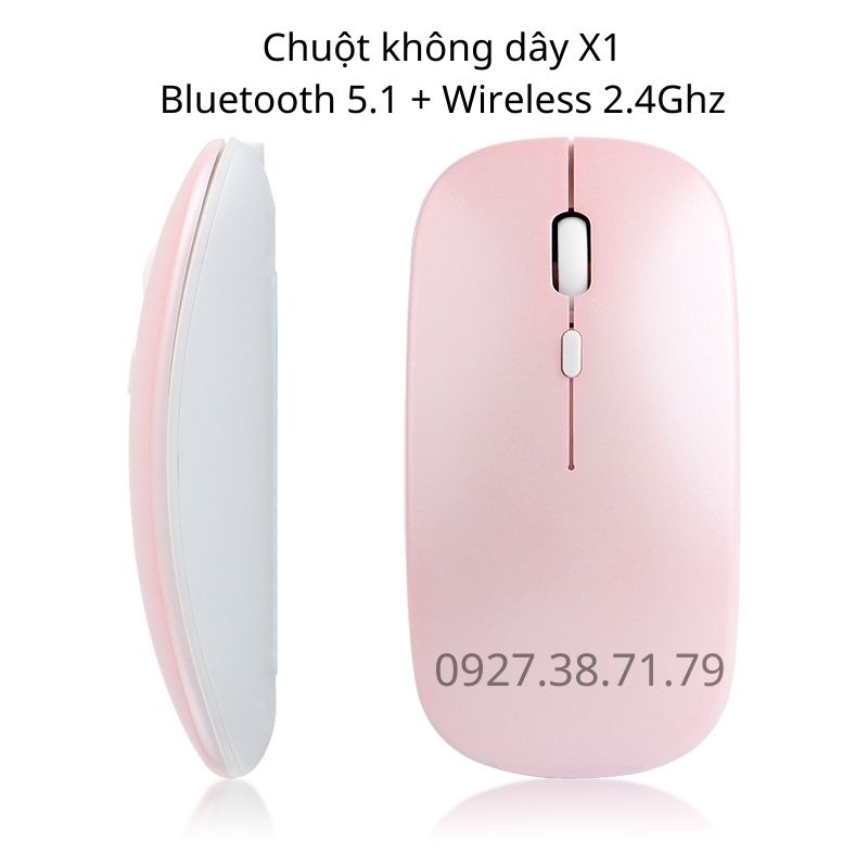 (CÓ SẴN) Chuột Không Dây X1 2 Trong 1 : Bluetooth 5.1 và Wireless 2.4G Nhỏ Gọn, Nhẹ, Dùng Pin Sạc, Không Âm Thanh