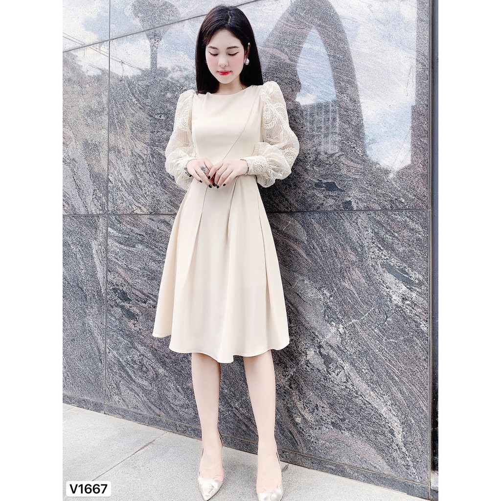 Váy kem xòe tay ren V1667 - Đẹp Shop DVC (Kèm ảnh thật trải sàn do shop tự chụp) | BigBuy360 - bigbuy360.vn