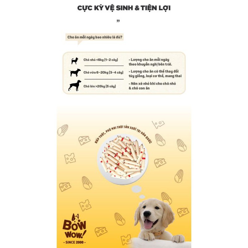 1Cây🐶XÚC XÍCH PHÔ MAI & BẮPlà món ăn nhẹ giàu dinh dưỡng dành cho chó với sự kết hợp của thịt, cá, phô mai giàu canxi.