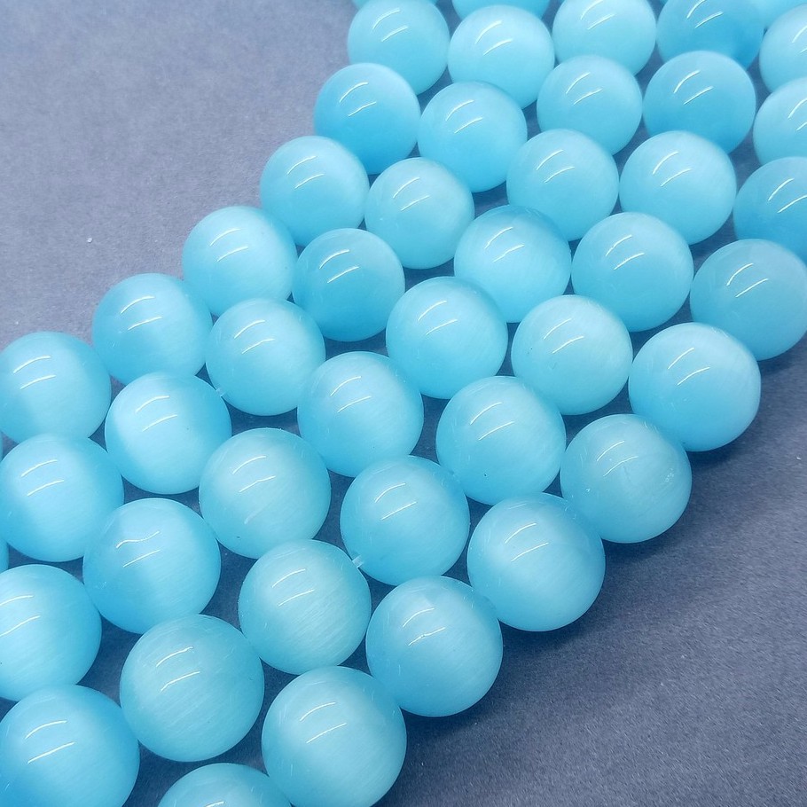 Hạt mắt mèo xanh 4-12mm Dây tự nhiên Opal lỏng lẻo DIY để làm vòng tay