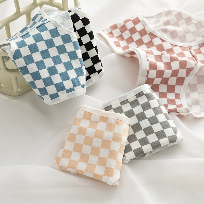 Quần lót cotton mềm mại họa tiết sọc ca rô thoải mái dành cho nữ