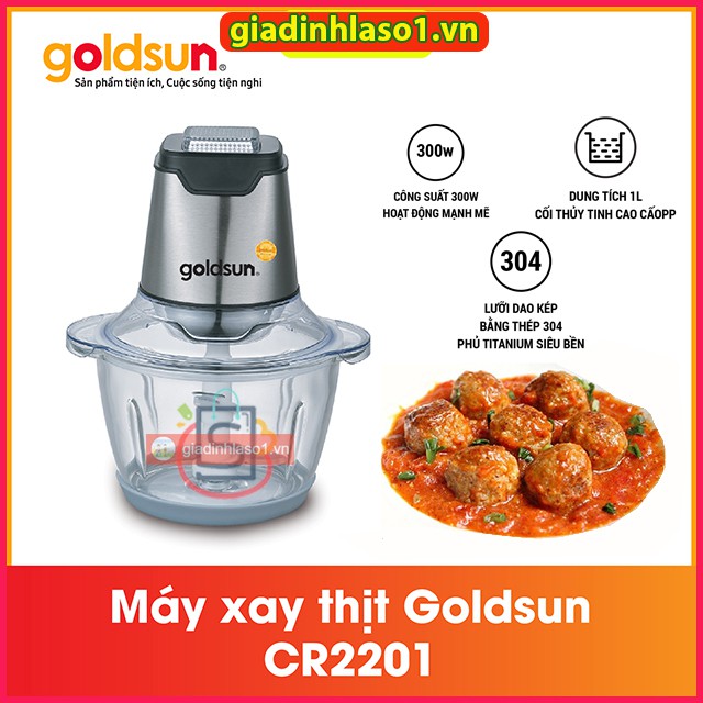 [Mã ELHA22 giảm 5% đơn 300K] Máy Xay Thịt Goldsun CR2201 (1.2 lít) Lưỡi Dao Kép - Bảo Hành 12 Tháng