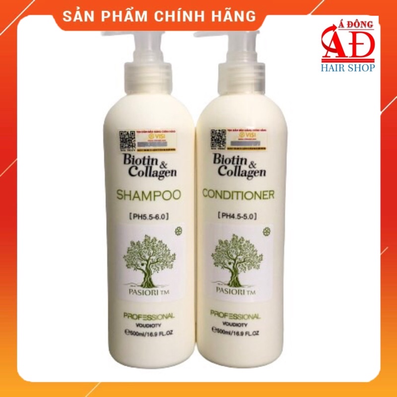 [Chính hãng] [500ml*2] Cặp dầu gội xả Biotin &amp; Collagen Trắng Pasiori phục hồi ngăn rụng kích thích mọc tóc