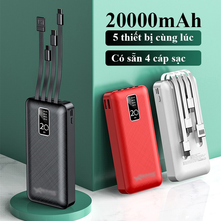 Pin Sạc Dự Phòng Avo-Hero chính hãng CÓ SẴN 4 CÁP , 20000mah sạc dự phòng tối đa 5 thiết bị 1 đổi