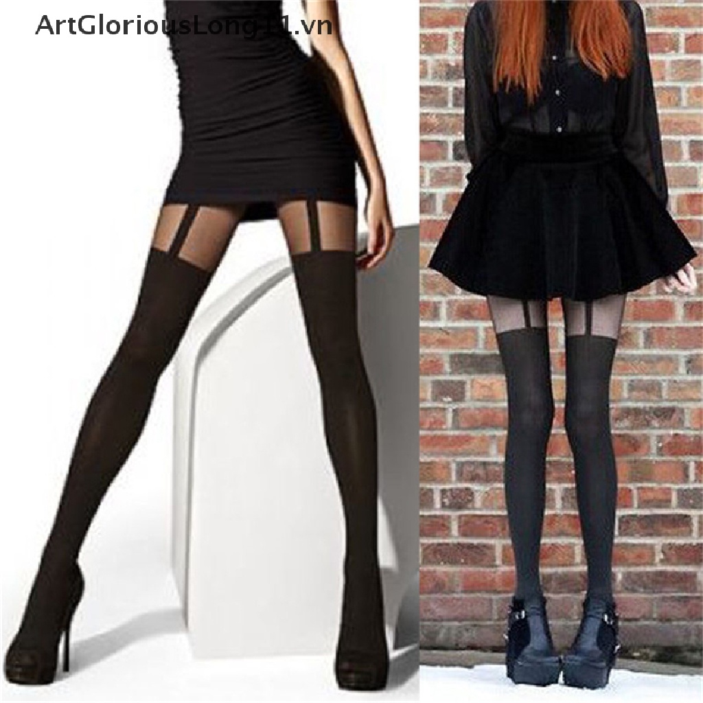 【ArtGloriousLong】 Fashion Women Girls Temptation Sheer Mock Suspender Tights Pantyhose Stockings .