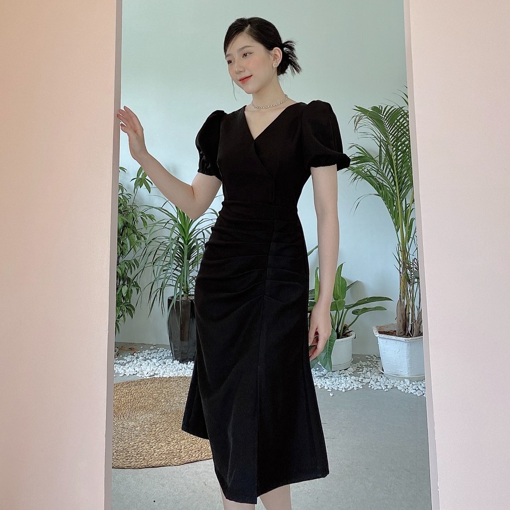 Đầm Đen Tay Ngắn Dáng Dài Thanh Lịch Hot 2021_V720 | BigBuy360 - bigbuy360.vn