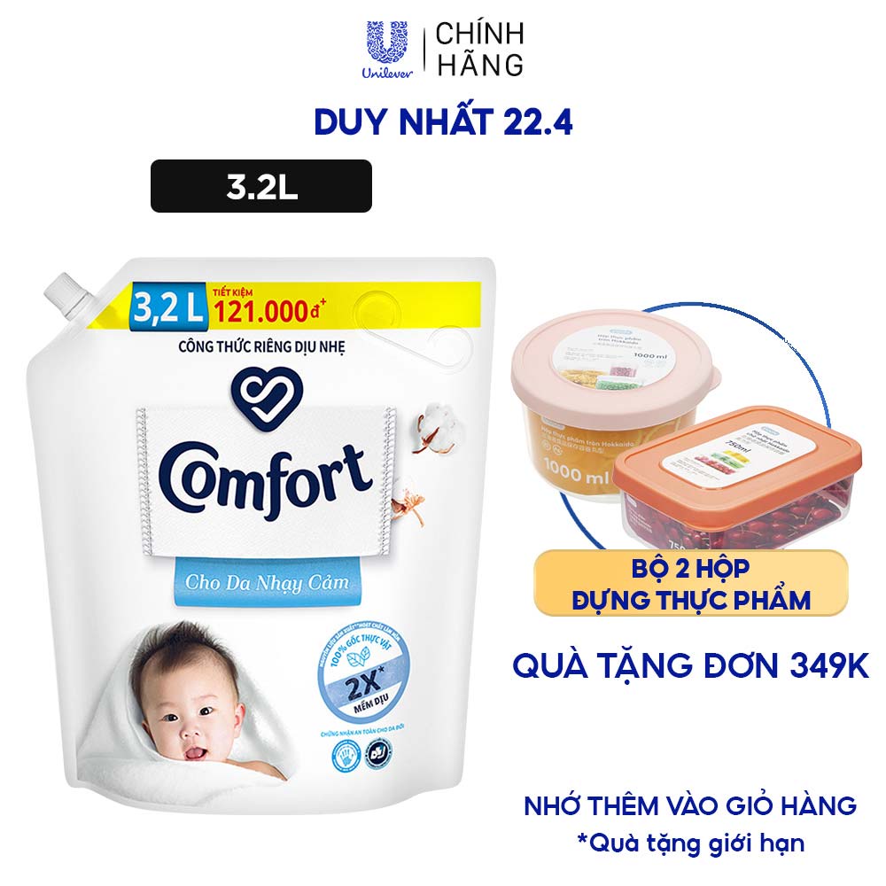 Nước xả làm mềm vải COMFORT Chăm sóc dịu nhẹ Cho da nhạy cảm 3.2L