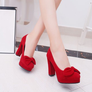 (CÓ.ẢNH.THẬT) Giày gót vuông bít mũi nơ - CG707