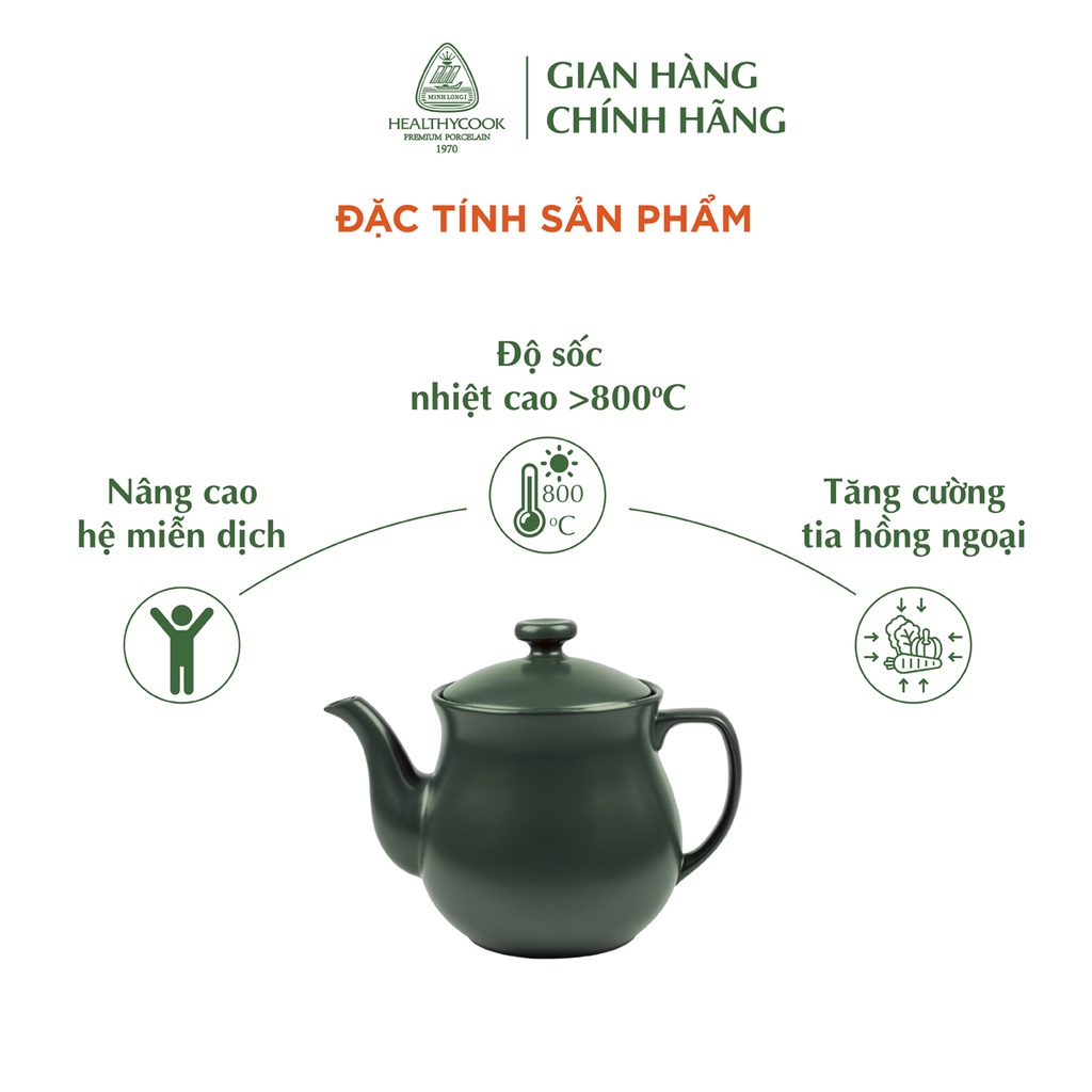 Ấm Nước (Siêu Thuốc) Dưỡng Sinh Minh Long 3.3 L + Nắp - Healthycook -Xanh Rêu