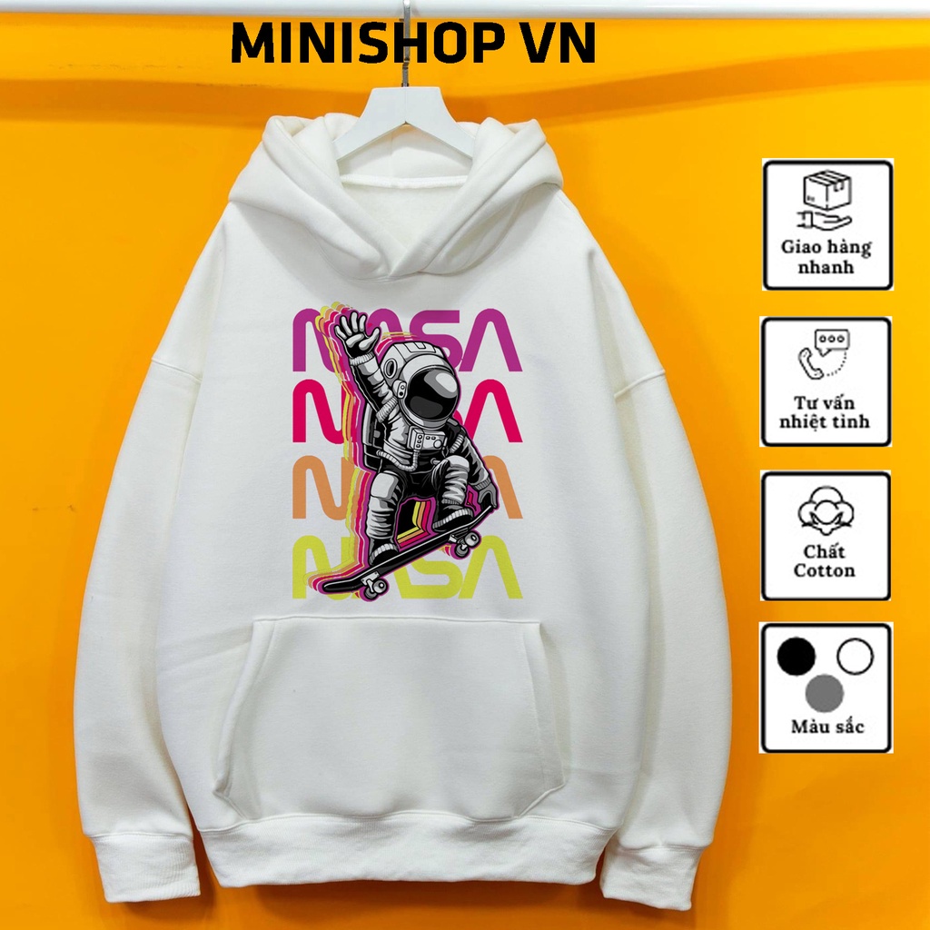 Áo Nỉ Hoodie Nasa Nam Nữ Áo Phi Hành Gia Unisex Chất Nỉ Dày Ấm Mềm Mịn Dáng Rộng Thoải Mái