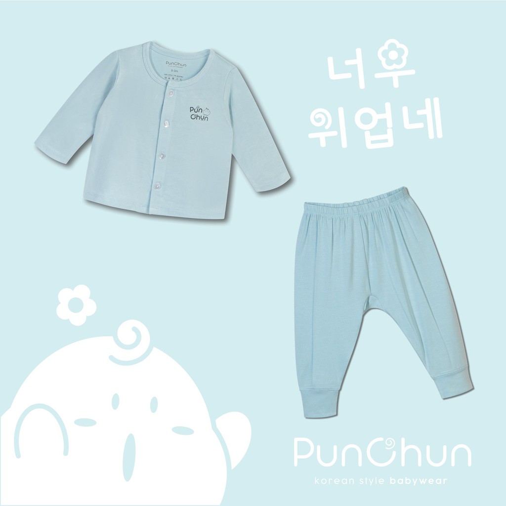 Bộ sơ sinh PUNCHUN cài giữa vải cotton hè mỏng vân thoáng