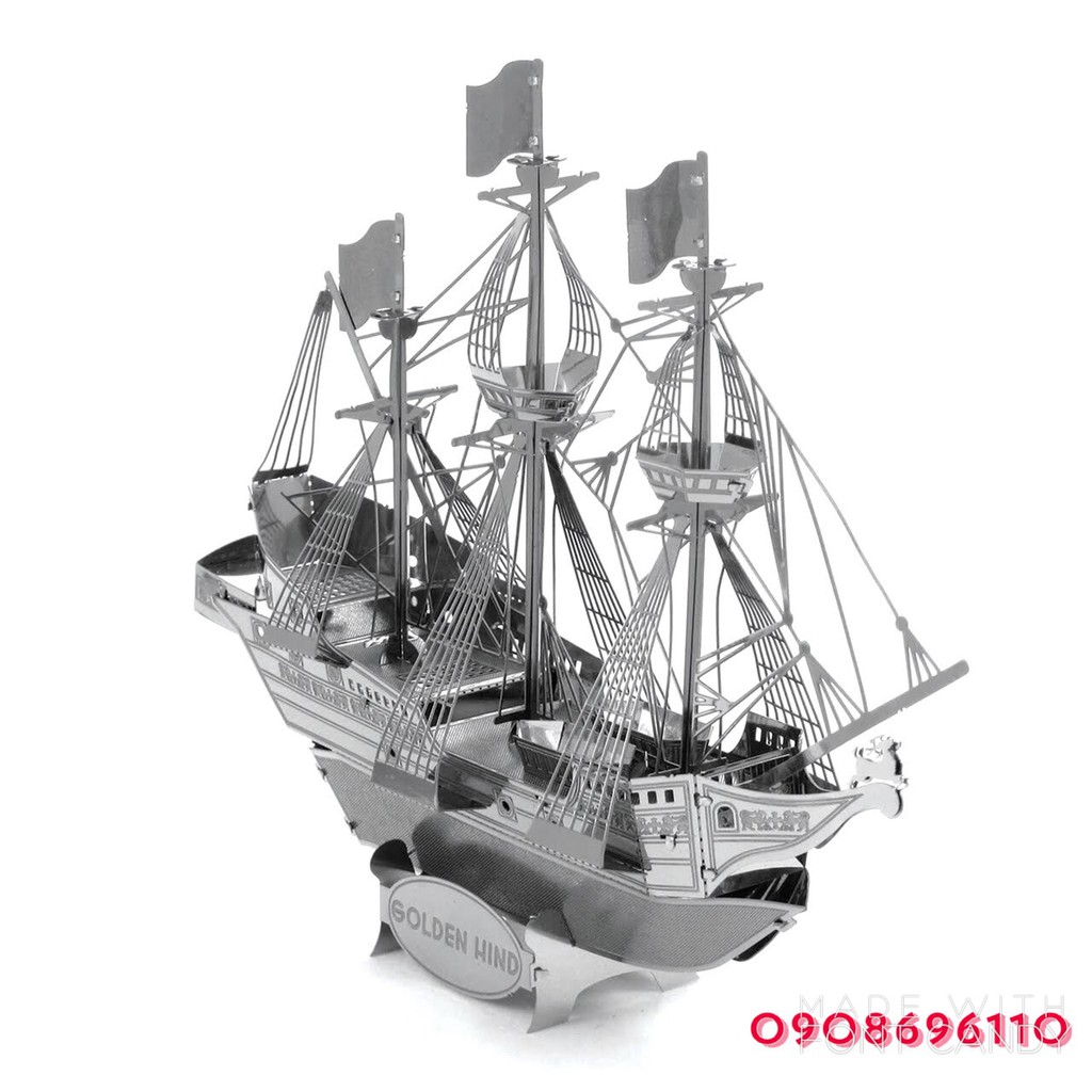 MÔ HÌNH 3D KIM LOẠI đồ chơi lắp ráp thuyền buồm Golden Hind, đồ chơi xếp hình