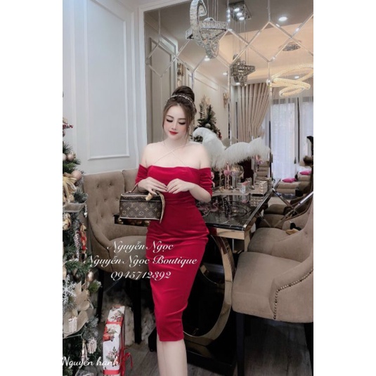 Đầm váy thiết kế Nhung body phối dây ngọc.
