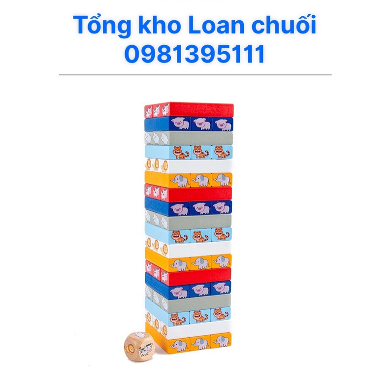 SALE- ĐỒ CHƠI RÚT GỖ 54 THANH CỠ LỚN CAO CẤP IN HÌNH NGỘ NGHĨNH (TẶNG 20 THẺ TRANH, 2 BÚA ĐẨY, 1 XÚC XẮC, 1 TÚI ĐỰNG)