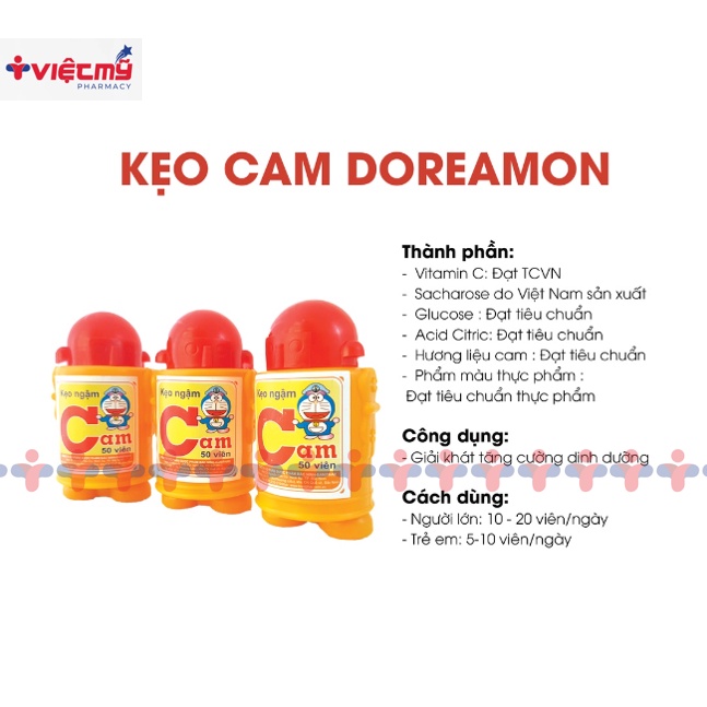 Kẹo Cam Doraemon Cho Bé BANIPHAR Bổ Sung Vitamin C, Tăng Cường Đề Kháng Hộp 50 Viên Việt Mỹ Pharmacy