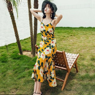 đầm maxi 2 dây đi biển hở lưng điệu đà