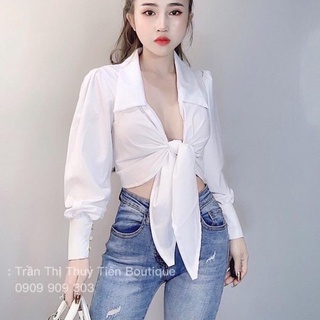 Áo sơmi phi lụa cột eo cột nơ ( kèm ảnh chụp) HOT