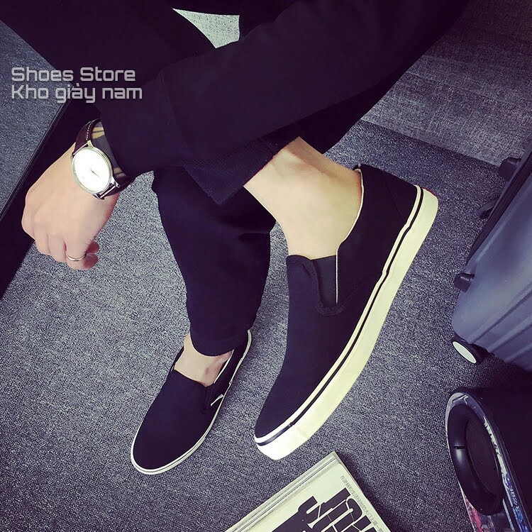Slip on nam | Giày lười vải nam dáng classic vải đen, đế trắng, fullbox - Mã SP 177 | BigBuy360 - bigbuy360.vn