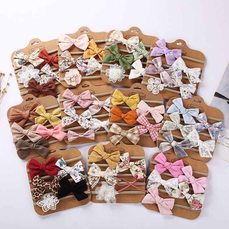 Set 5 Băng Đô Ren Hoa Co Giãn Bằng Nylon Dành Cho Bé Gái Sơ Sinh