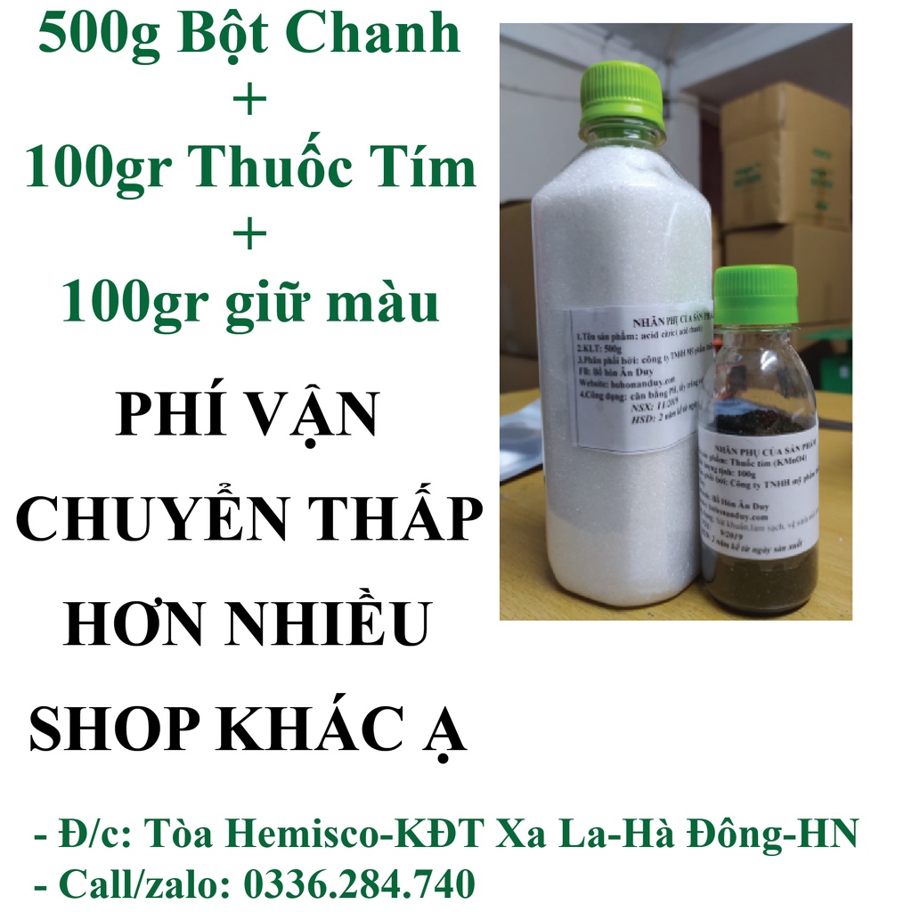 Combo 100gr Thuốc Tím-KMnO4, 500gr bột chanh, axit chanh, axit citric tẩy mốc, ố vàng, cháo lòng, Tẩy lồng máy giặt