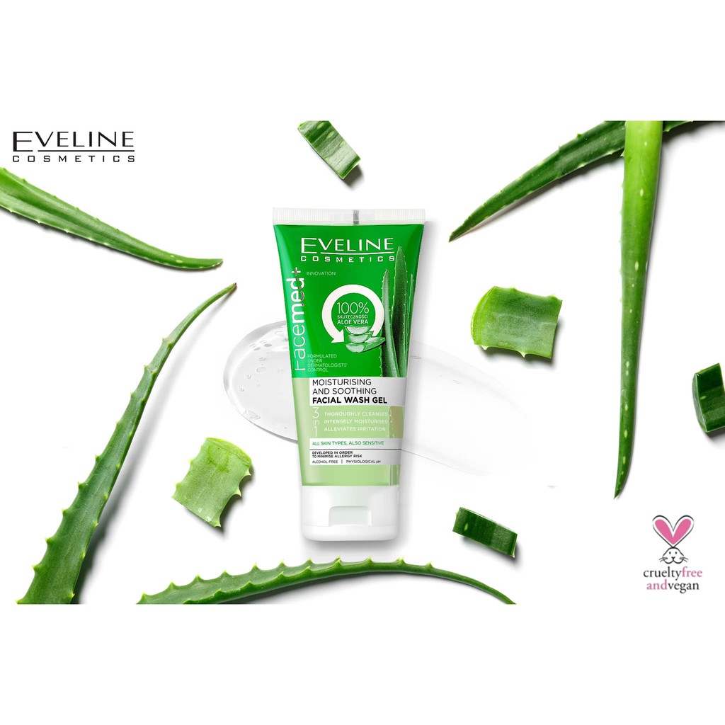 Gel rửa mặt Face Med+ lô hội cho da kích ứng, Eveline - tuýp 150ml