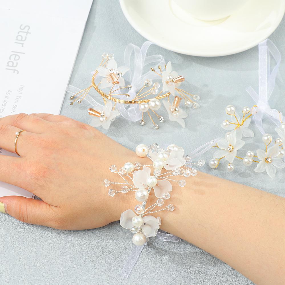 Vòng Hoa Đeo Cổ Tay Cho Cô Dâu Trong Tiệc CướiVòng Tay Hoa Phối Dây Buộc Phụ Kiện Cho Cô Dâu