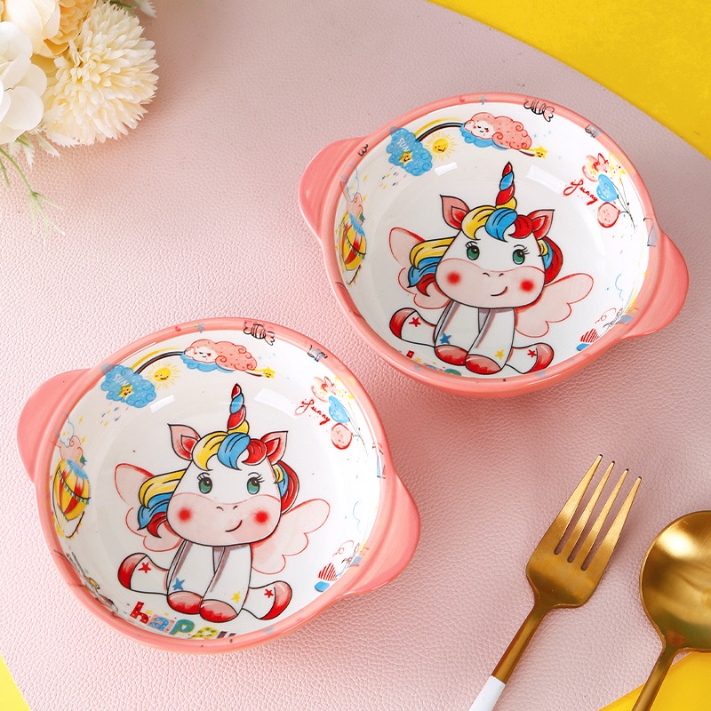 Bộ bát đĩa khay sứ Ngựa hồng Pony dễ thương ăn dặm cho bé