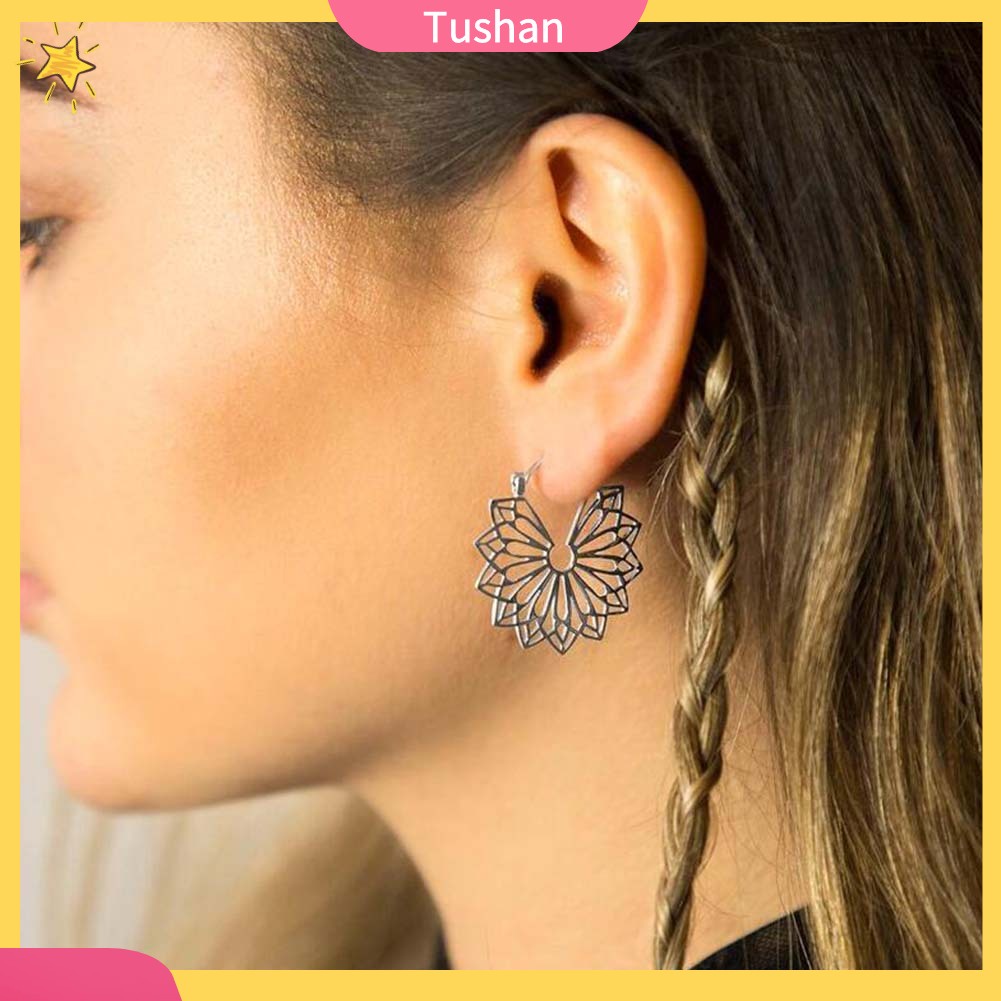 Khuyên tai bạc tròn phong cách Bohemian cổ điển cho nữ