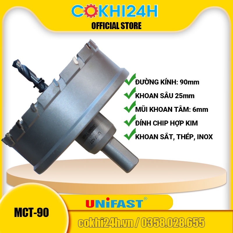 Mũi khoét 90mm Unifast MCT-90 hợp kim [ Phi 90 ]