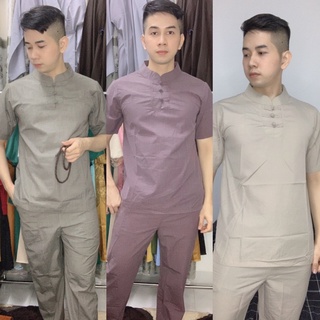 ĐỒ LAM ĐI CHÙA Set Đồ Lam Cao Cấp Cổ Tàu 3 Nút