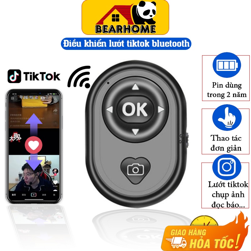 Remote bluetooth BEARHOME. Điều khiển từ xa để lướt tiktok, đọc sách, chụp hình, xem video...