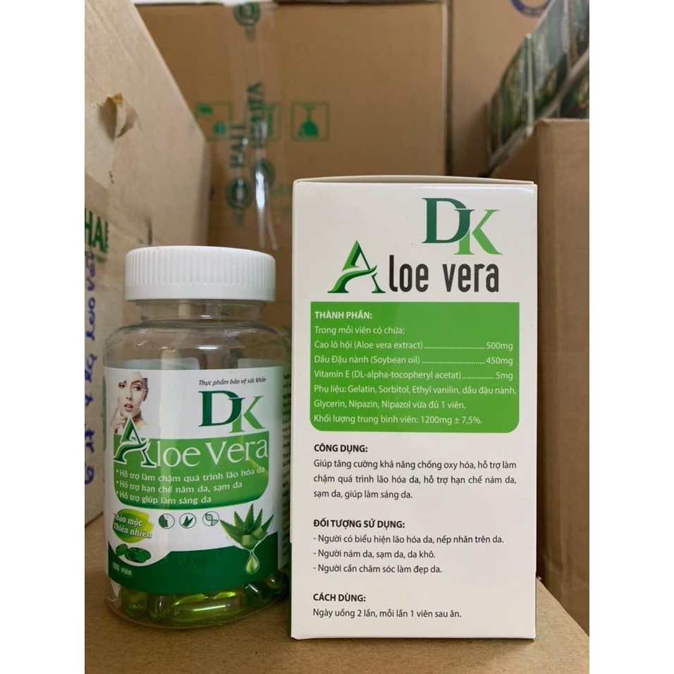 DK ALOE VERA Green Viên uống đẹp da, dưỡng da, giúp dưỡng ẩm, chống lão hóa và tái tạo da (Hộp 100 viên )
