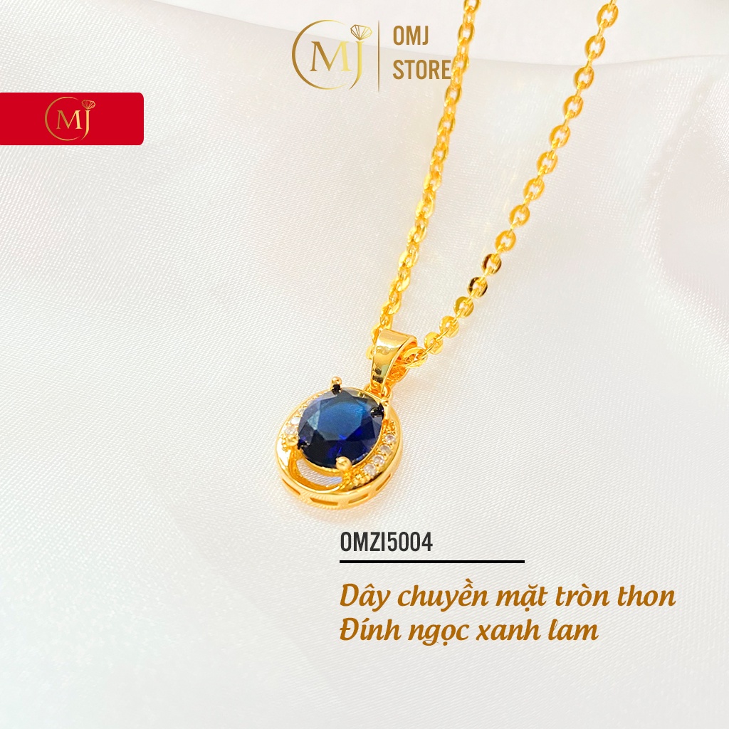 Dây chuyền nữ OMZI5004 vòng cổ mặt tròn đính ngọc xanh