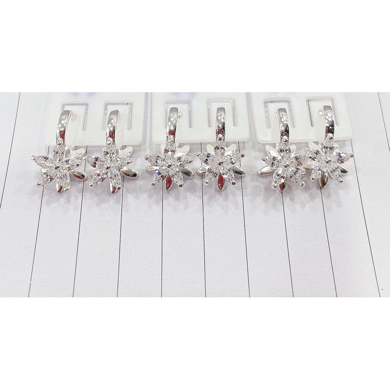 Khuyên tai hoa 5 cánh đối xứng bạc ta