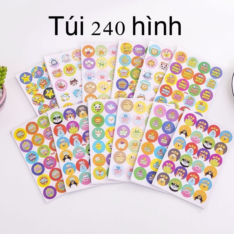 Set 10 tờ -240 sticker khen thưởng cực đẹp💯quà tặng học sinh hấp dẫn❤️
