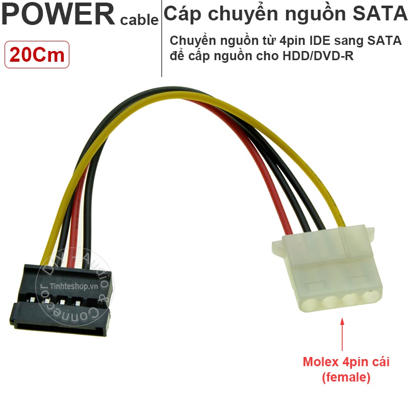 Cáp chuyển nguồn 4PIN molex IDE ATA female sang SATA female power 20Cm