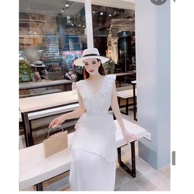 Đầm Maxi trắng dập ly