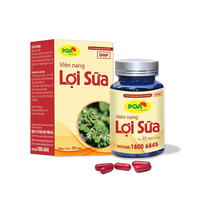 Lợi sữa PQA viên nang, tăng tiết sữa, tăng lượng sữa, hàng chính hãng, 100% thảo dược