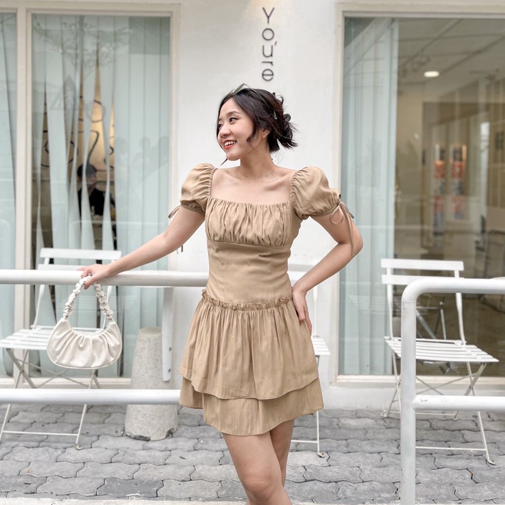 Đầm Tiffany-Đầm nhún ngực bèo hai tầng