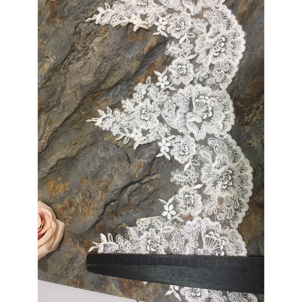 Ren chân cao cấp RC170742_RC16525 bản 20cm dùng may váy đầm thời trang, váy cưới, ren trang trí decor